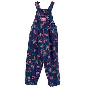 VTG 90s OshKosh B'gosh Blue Floral Corduroy Vestback Overalls Dress 4T